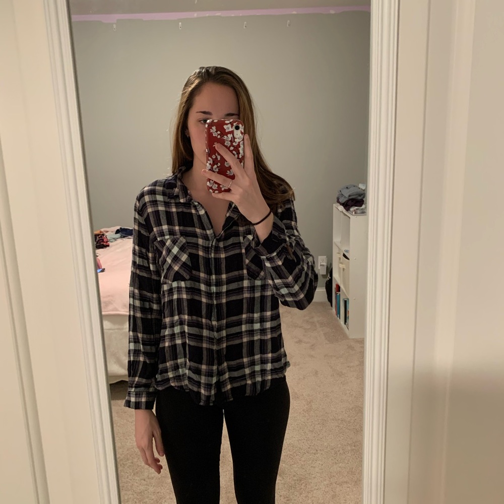 Navy blue and white flannel